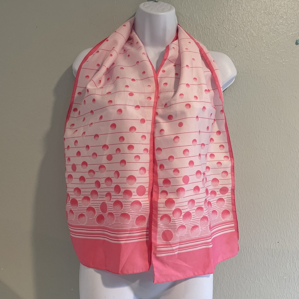 Vintage Made In Italy Bubble Gum Pink Polka Dot Striped Oblong Rectangle‎ Scarf